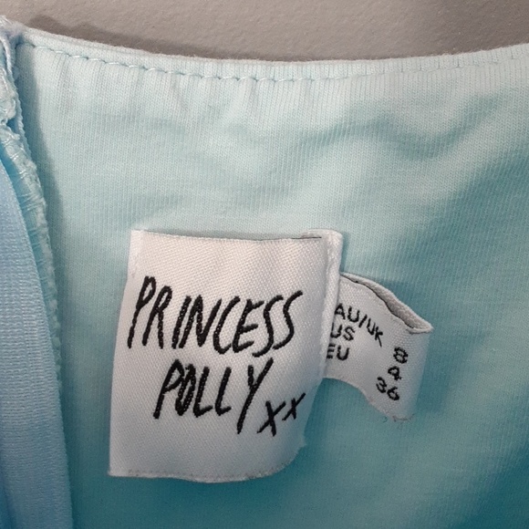 PRINCESS POLLY Spagetti Strap CottageCore Coastal Cowgirl Baby Blue Ruffle Dress - Picture 3 of 9